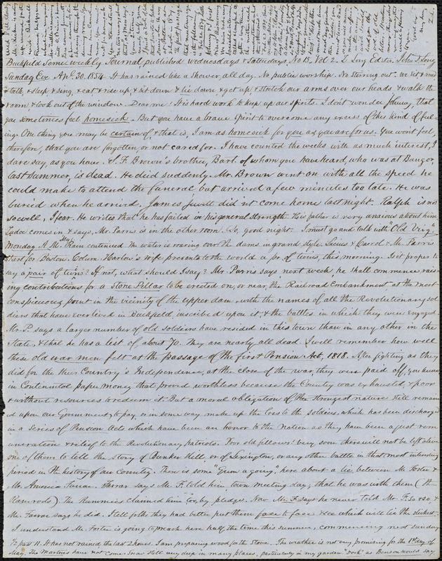 Letter from Zadoc Long to John D. Long, April 30, 1854
