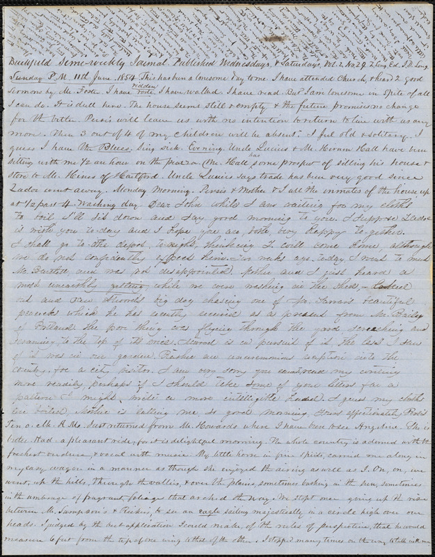 Letter from Zadoc Long, Persis Seaver Long Bartlett, and Julia Temple Davis Long to John D. Long, June 11, 1854