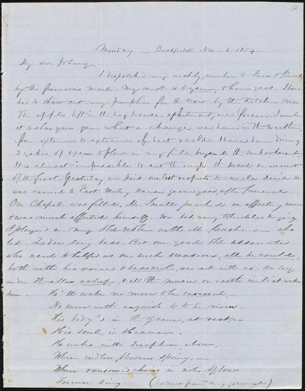 Letter from Zadoc Long to John D. Long, November 6, 1854