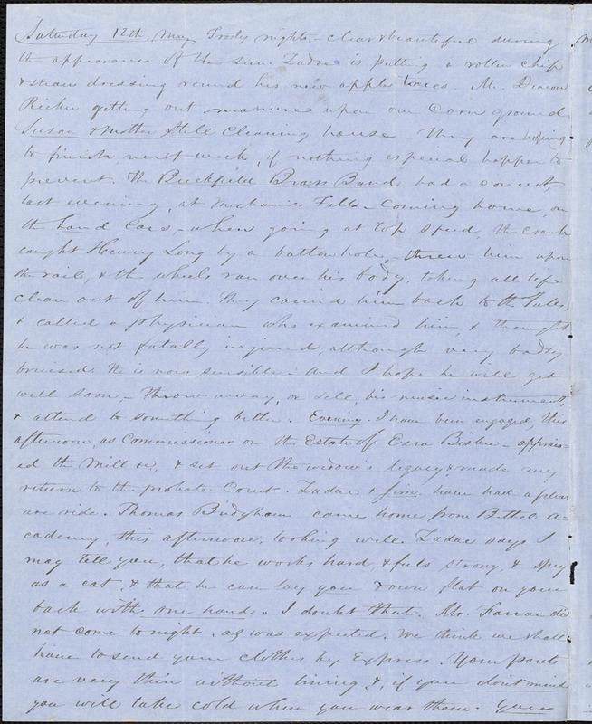 Letter from Zadoc Long and Julia Temple Davis Long to John D. Long, May 11, 1855