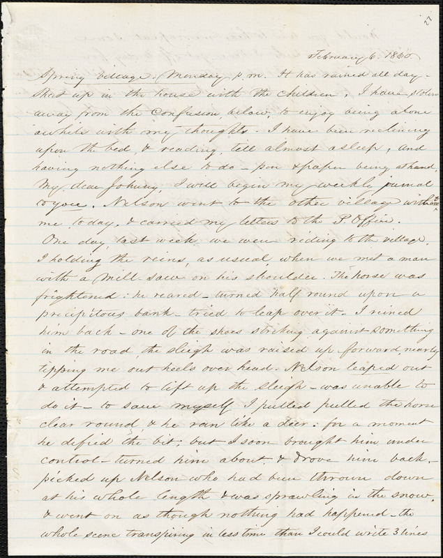 Letter from Zadoc Long to John D. Long, February 6-8, 1860