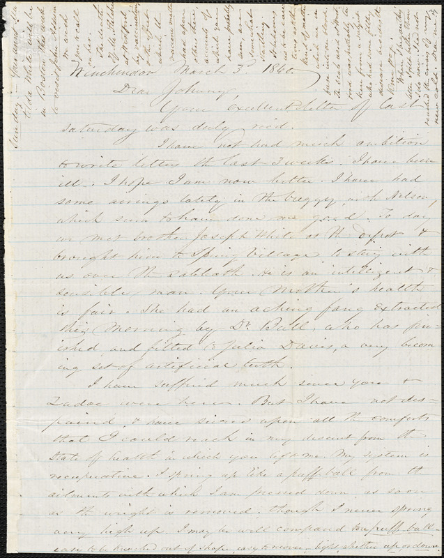 Letter from Zadoc Long to John D. Long, March 3-5, 1860