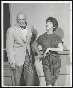 "Take Her, She's Mine", a new comedy by Phoebe and Henry Ephron, will open Tuesday, Dec. 5, at the Shubert, and shown here is director George Abbott with Elizabeth Ashley, one of the leading players.