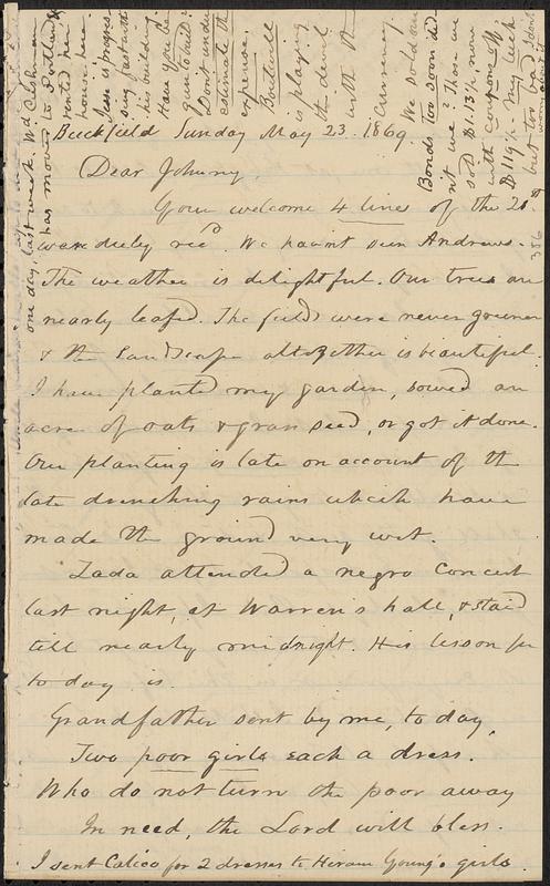 Letter from Zadoc Long to John D. Long, May 23, 1869 - Digital Commonwealth