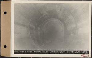 Contract No. 14, East Portion, Wachusett-Coldbrook Tunnel, West Boylston, Holden, Rutland, transition section, Shaft 1, Sta. 26+24+/-, looking west, West Boylston, Mass., Feb. 2, 1931