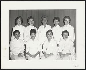 Dental Graduates Completing training program at Beth Israel. Hospital School of Dental Assistants, left to right, seated: Marilyn Dickstein, Dorchester; Carol Sestito, Hingham; Roberta McGarity, Jamaica Plain; Dianne Gerrior, Quincy; standing, Barbara Young, Dorchester; Mrs. Beverly Hartman, Dorchester; Sonya Olson, Rockland; Catherine Porcello, Framingham, and Jean Ryan, Everett.