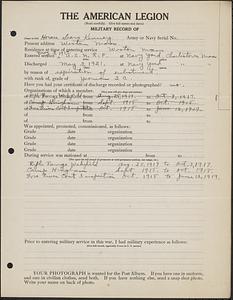 American Legion military record of Horace Sears Kenney