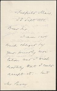 Letter from George William Curtis, Ashfield, Mass., to Mr. Pavey, 1881 September 23