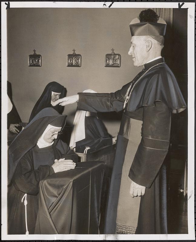 Archbishop Cushing says special Mass for Mother Kevin on her 82nd birthday, convent at 172 Foster Street, Brighton