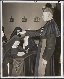 Archbishop Cushing says special Mass for Mother Kevin on her 82nd birthday, convent at 172 Foster Street, Brighton