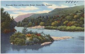 Winooski River and mountain range, Green Mts., Vermont