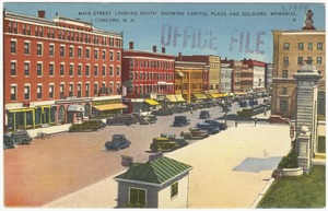 Main Street, looking south showing Capitol Plaza and Soldiers' Memorial, Concord, N.H.