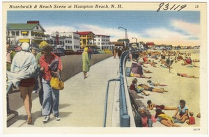Boardwalk & beach scene at Hampton Beach, N.H.