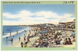 Bathing beach and sea wall, Hampton Beach, N.H.