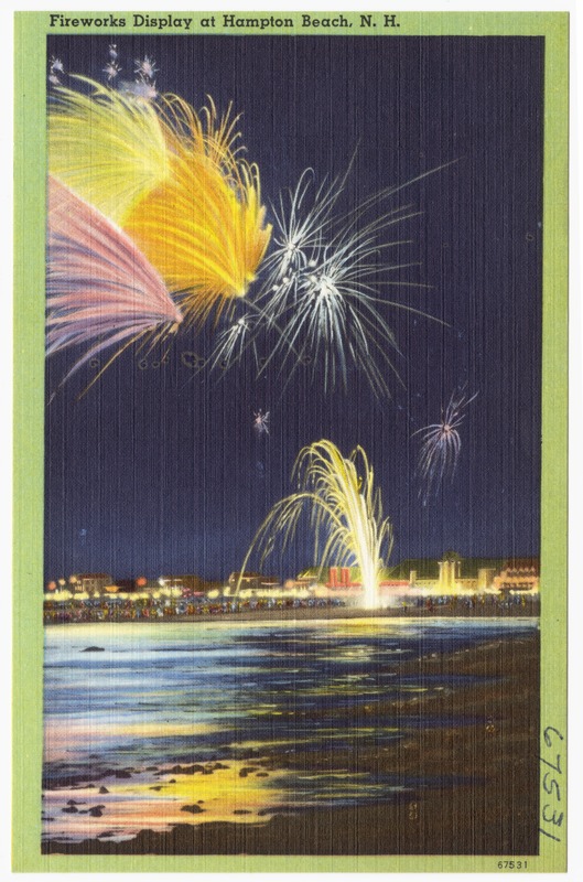 Fireworks display at Hampton Beach, N.H. Digital Commonwealth