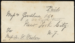 Letter from George Thompson, Waverly Hotel, Rochester, [NY], to Anne Warren Weston, Monday Evening, March 10, 1851