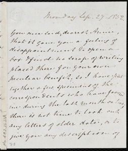 Letter from Mary Anne Estlin to Anne Warren Weston, Monday, Sep. 27, 1852
