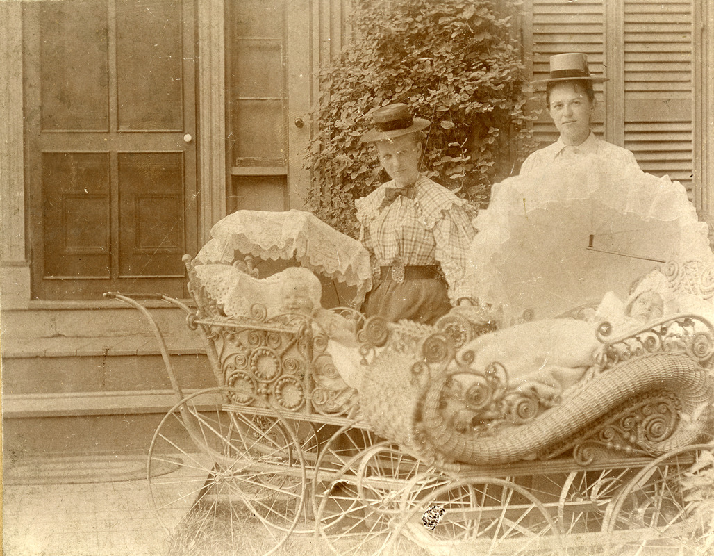 Ida Cook Monroe and perambulators with parasols in Southbridge Massachusetts