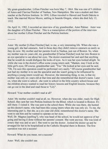 Oral history transcript with Aster Palmer, daughter of Lillian Fletcher (p 1 of 2)