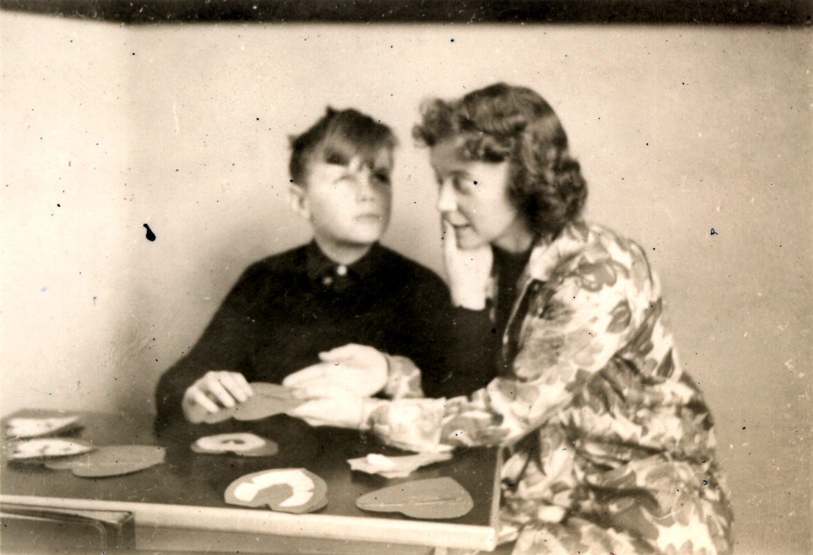 Leonard with Teacher, Gertrude Stenquist