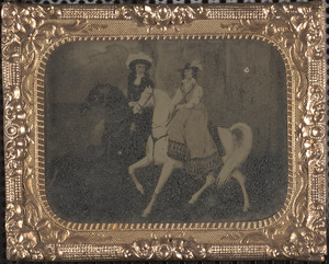 Genre scene of couple on horseback