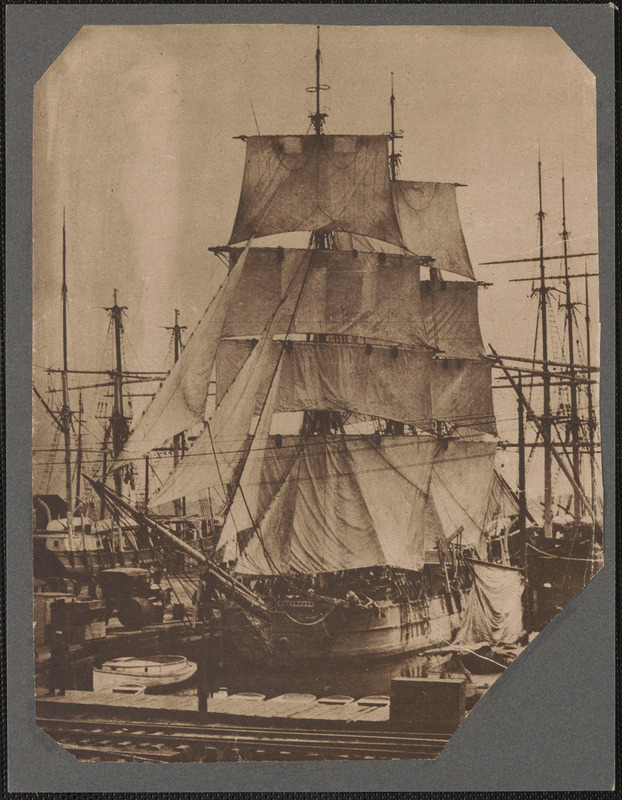 Drying out in 1917, the whaling bark Greyhound at pier three