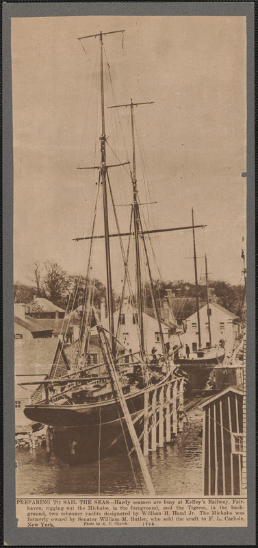 Preparing to sail the seas, hardy seamen are busy at Kelley's Railway, Fairhaven
