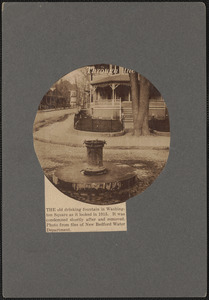 The old drinking fountain in Washington Square as it looked in 1915