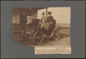 Off for a spin, Mrs. E. W. Russell of Main Street, Fairhaven, at the wheel of her 1903 De Dion