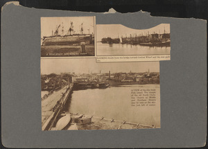 A whaleship hove down for repairs, looking south from the bridge toward Central wharf and the coal pockets, a view of the city from Fish Island