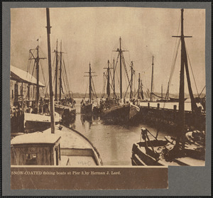 Snow-coated fishing boats at pier 3, by Herman J. Lord