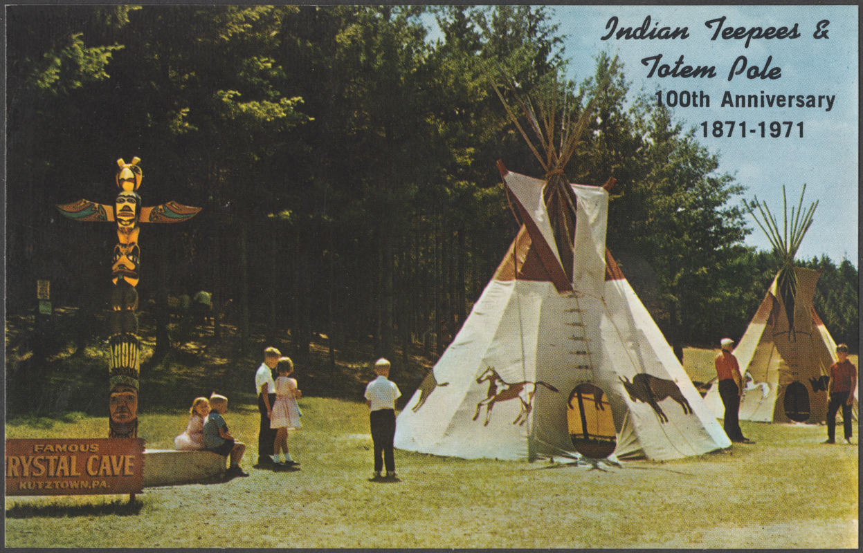 Indian teepees & totem pole, 100th anniversary 1871-1971