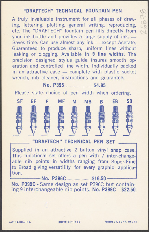 "Draftech" technical drawing pen no. P395 from Alvin