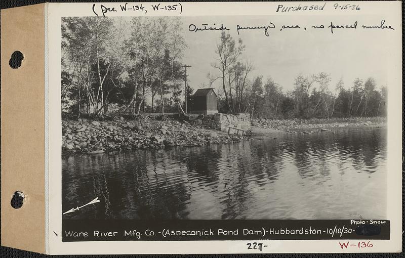 Ware River Manufacturing Co., Asneconick Pond dam, Hubbardston, Mass., Oct. 10, 1930