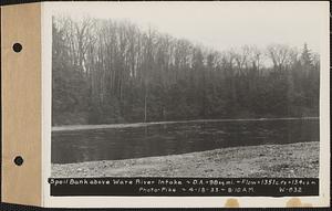 Spoil bank above Ware River Intake, drainage area = 98 square miles, flow = 1315 cubic feet per second = 13.4 cubic feet per second per square mile, Barre, Mass., 8:10 AM, Apr. 18, 1933