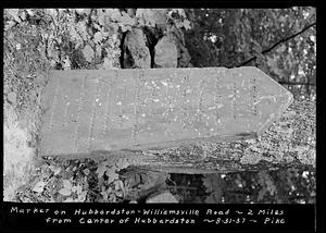 Marker on Hubbardston-Williamsville Road, 2 miles from center of Hubbardston, Hubbardston, Mass., Aug. 31, 1937
