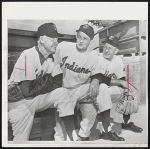 Cleveland Manager Kerby Farrell, center, confers with Coaches Eddie Stanky, right, and Red Kress. They are looking over Hi Corbett Field in Tucson, Ariz., where the Indians will hold their spring training.