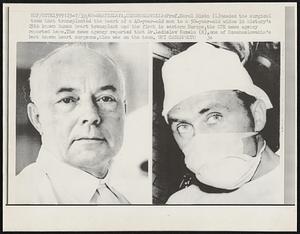 Prof. Karol Siska (L) headed the surgical team that transplanted the heart of a 40-year-old man to a 50-year-old widow in history's 25th known human heart transplant and the first in eastern Europe, the CTK news agency reported here. The news agency reported that Dr. Ladislav Kuzela (R), one of Czechoslovakia's best known heart surgeons, also was on the team.