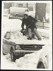 Ice scraping the hard way Mrs. Katherine Coffey of Hansen st So End. Weather Snow 1970