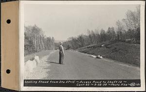 Contract No. 60, Access Roads to Shaft 12, Quabbin Aqueduct, Hardwick and Greenwich, looking ahead from Sta. 57+15, Greenwich and Hardwick, Mass., Sep. 28, 1938