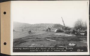 Contract No. 51, East Branch Baffle, Site of Quabbin Reservoir, Greenwich, Hardwick, looking south from hill north of east branch baffle, Hardwick, Mass., Jan. 5, 1937