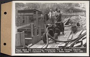 Contract No. 71, WPA Sewer Construction, Holden, pumps used for dewatering foundation pit of pumping station, Holden Sewer, Holden, Mass., Sep. 15, 1942