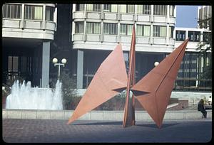 Outdoor artwork in front of fountain, Boston City Hall plaza