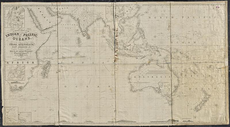 A general chart of the Indian and part of the Pacific Oceans, shewing the various passages to & from China, Australia, New Zealand, &c.