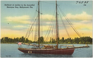 Sailboat at anchor in the beautiful Biscayne Bay, Hollywood, Fla.