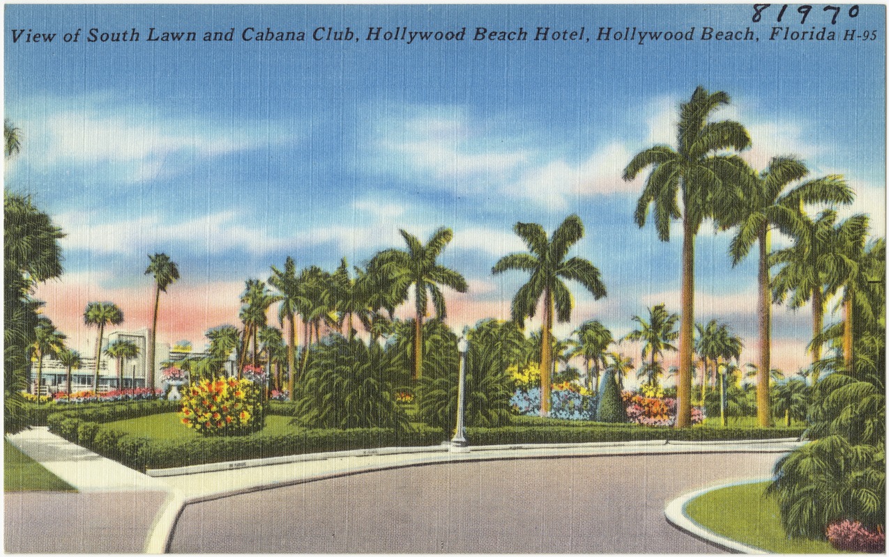 View of south lawn and cabana club, Hollywood Beach Hotel, Hollywood Beach, Florida