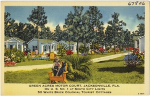 Green Acres Motor Court, Jacksonville Fla. on U.S No. 1 at south city limits, 50 white brick colonial tourist cottages