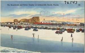 The boardwalk and roller coaster at Jacksonville Beach, Florida