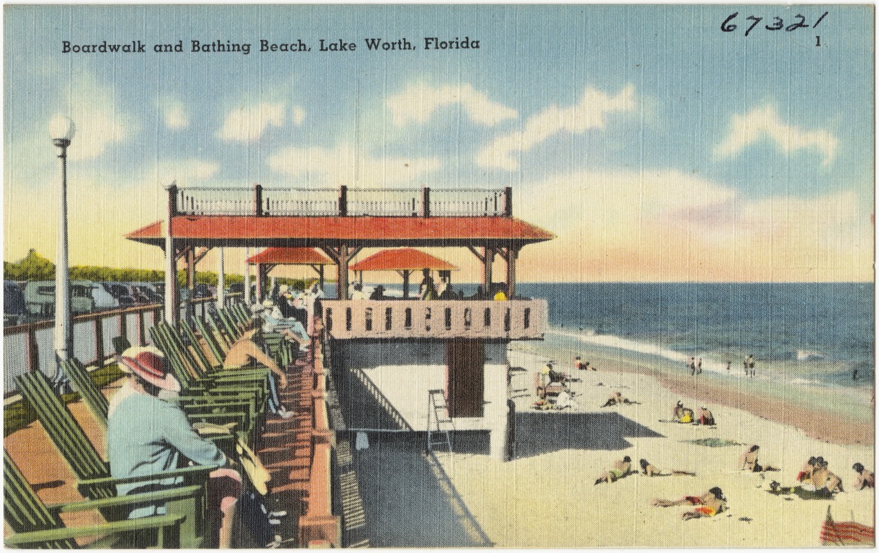 Boardwalk and bathing beach, Lake Worth, Florida