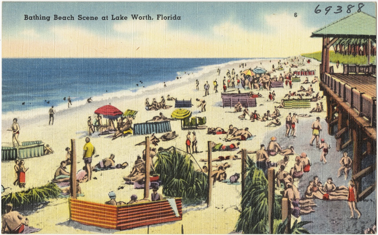 Bathing beach scene at Lake Worth, Florida